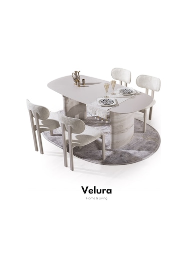 Moon Yemek Odası Takımı Yemek Masası + 4 Adet Sandalye Kırık Beyaz