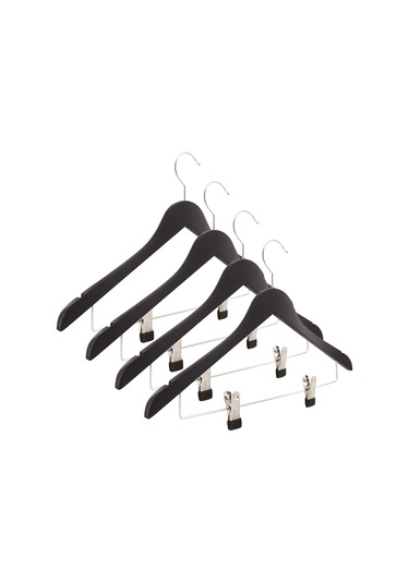 Nyn Ahşap Askı Şık Mandallı Gömlek Etek Askısı Siyah Renk 4 Adet Siyah