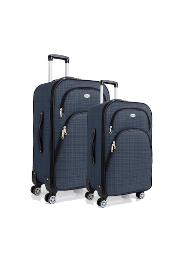 Gedox Büyük Ve Kabin Boy Valiz Seti 4 Teker Kumaş Valiz Lacivert
