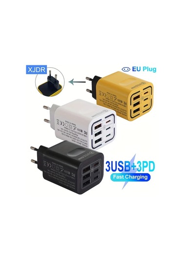 Xuweiwei Xjdr 50w Hızlı Şarj Cihazı Beyaz 6 Portlu Duvar Adaptörü Gösterge Işıkları BEYAZ