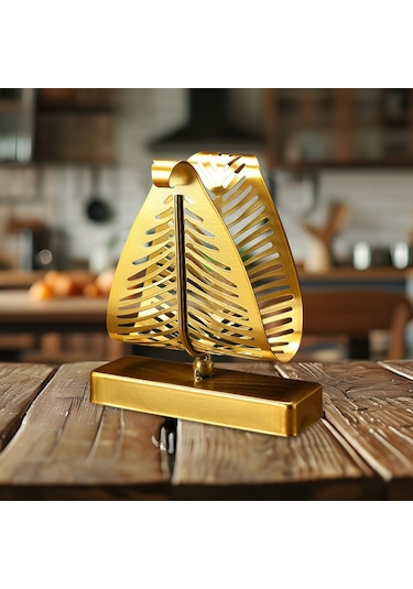Homyl Peçetelik Tezgah Üstü Mendil Rafı Dikey Metal Kağıt Altın