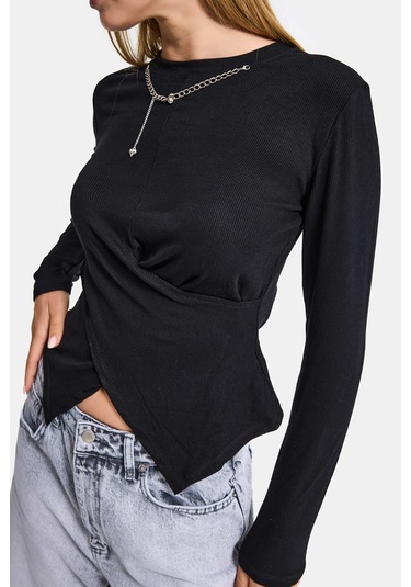Itsbasic Kadın Siyah Renk W5 Asimetrik Kesim Kolye Aksesuarlı Özel Tasarım Body