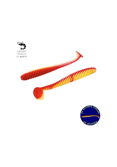Silikon Kurt Yem - 4,2g 105mm - Turna/levrek Silikonu - 1 Adet - Kırmızı/sarı - Karides Kokulu