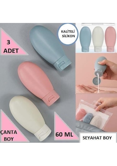 Doldurulabilir Krem Şampuan Kutusu Seyahat Şişesi Çanta 3 Lü