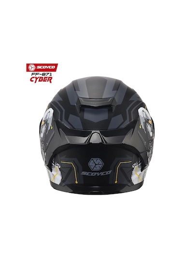 Gri Camlı + Scoyco Ff-871 Cyber Güneş Vizörlü Kapalı Kask Gri - Mat Siyah