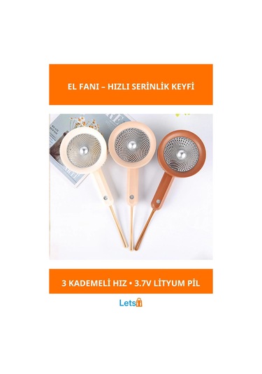 Şarjlı Taşınabilir Mini El Fanı 3 Kademeli Hız Ayarı