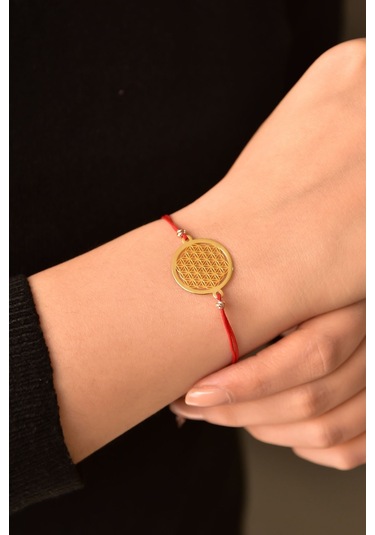 925 Ayar Gümüş Dorika Toplu Altın Kaplama Yaşam Çiçeği Kadın Bileklik