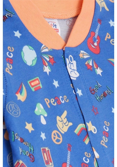 Breeze Erkek Bebek Tulum Barış Temalı 0-3 Ay-6 Ay, Saks Mavisi-saks Mavisi Saks Mavi