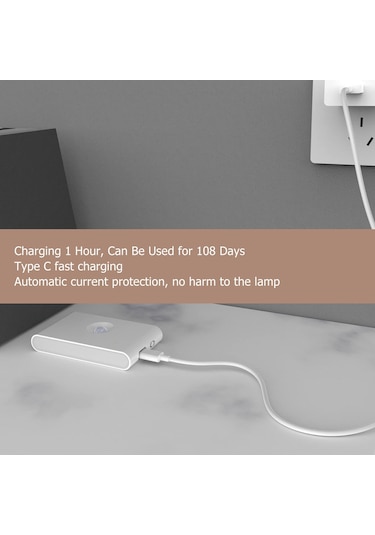 Hareket Sensörü Gece Işığı, C Şarj Çift Taraflı Manyetik Led Beyaz