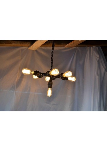 Demir Boru Tavan Lambası, Endüstriyel Malzeme Rustik Tavan Avize Siyah