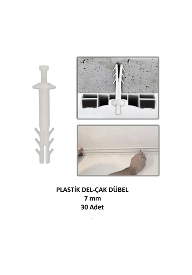 Plastik Çivili Korniş Dübeli, 7 Mm Del Çak Dübeli 30 Adet 7 MM