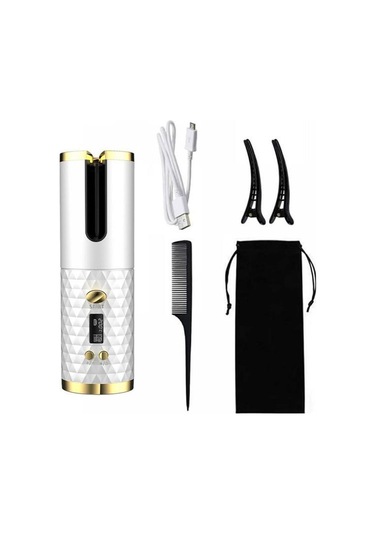 Elektrikli Tam Otomatik Saç Bigudi Kablosuz Otomatik Bukle Makinesi Beyaz