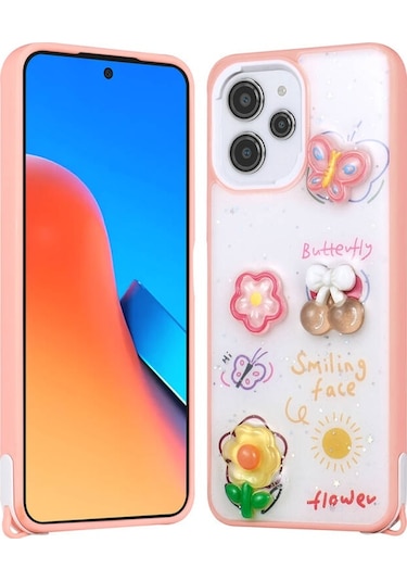 Xiaomi Redmi 12 4g Kılıf Parlayan Simli Kabartma Figürlü Cevze Kapak