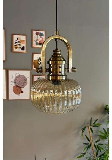 Mola Cam Bal Rengi Tekli Avize Delikli Eskitme Başlık Retro Sarkıt Lamba Restoran Salon Aydınlatma Bal