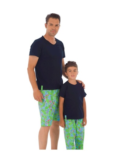 The Don Aile Lacivert-Yeşil Desenli Erkek Şort Takımı (9-14 Yaş)