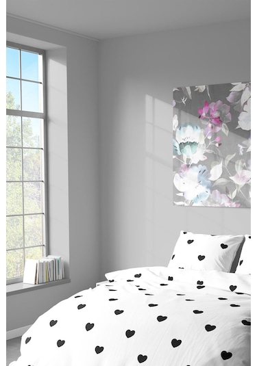 Pamuklu Çift Kişilik Nevresim Seti Nevresim Ve Yastık Kılıfı Çarşafsız Siyah Kalp Desenli Kırmızı