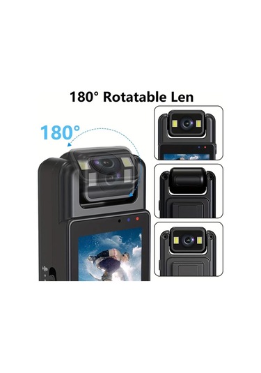 Dashanshop 1pc Yııyry 180 Dönebilir Lens Lcd Ekranlı Gece Görüşlü Usb Şarjlı Mini Giylebilir Kamera