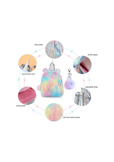 Unicorn Kız Okul Çantası Peluş Sırt Çantası Çocuk Fermuarlı Hafif Sırt Çantası Tek Beden Diğer