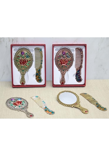 Gül Tasarımı Ayna Ve Tarak Seti