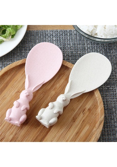 Bej 1 Adet Buğday Samanı Tavşan Kaşığı Stand Up Tavşan Pirinç Kürek Pirinç Ocak Pirinç Kaşığı Yaratıcı Yapışmaz Pirinç Karikatür Pirinç Kaşığı