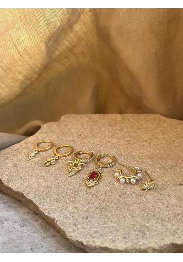 Yakemiyou İnci Taşlı Altılı Küpe Çok Renkli