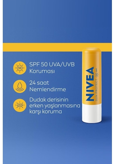 Nivea Sun 24H Nemlendirici Dudak Bakım Kremi SPF50 4.8 G