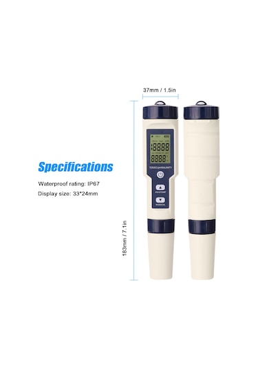 5'i 1 Arada Profesyonel Çok Parametreli Kombo Test Cihazı Ph/ec/tds/tuzluluk/termometre Dijital Çok Fonksiyonlu Test Cihazı Su Kalitesi Test Cihazı