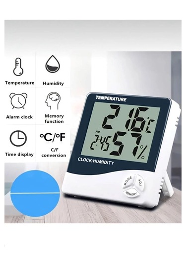 Derece Termometre Isı Nem Saat Alarm Mini Dijital Termometre Nem