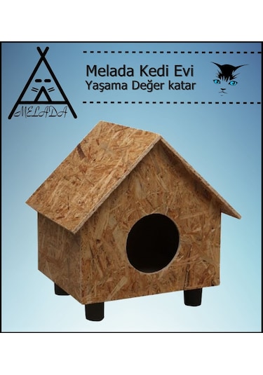 Melada Kedi Evi Dış Ortam Uygun Ahşap Kedi Evi Osb 55x40x40 Cm