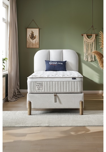 Bohem Prime Tek Kişilik Uyku Seti Pocket Yaylı Yatak, Sandıklı Baza, Başlık 3 Lü Set 100 x 200