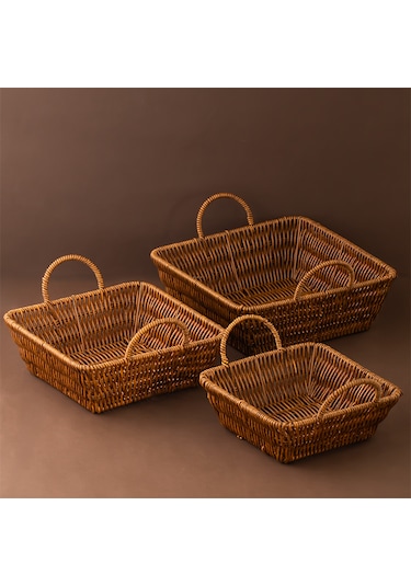 Porsima 303c 3lü Düzenleyici Kare Hasır Sepet Seti Ekmeklik Sepet