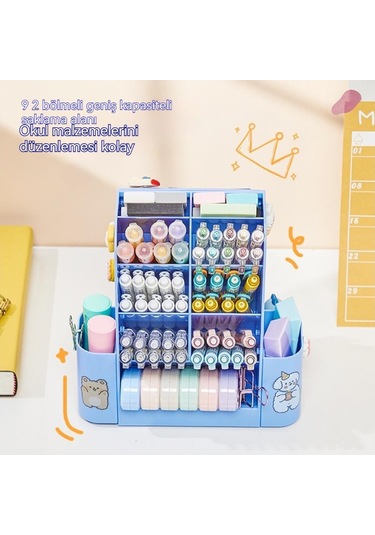 Pratik Döner Mekanizmalı Öğrenciler İçin Geniş Kapasiteli Masaüstü Organizasyon Kutusu Çok Amaçlı Kalemlik Ve Kırtasiye Depolama Çözümü Pembe