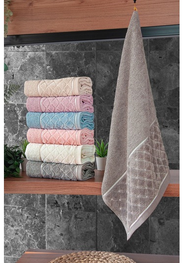 Jakarlı %100 Pamuklu 6'lı Lüks Kutulu Çeyizlik El Yüz Havlu Seti - 50x90 - 00050 Çok Renkli