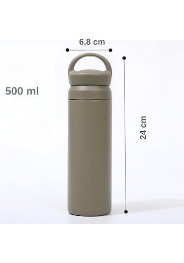 Paslanmaz Çelik Tutacaklı Termos 500 Ml -vakumlu Sızdırmaz Termos Haki