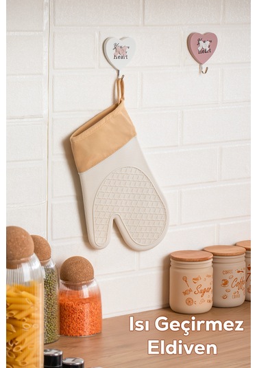 Porsima 3137 Silikon Yanmaz Yapışmaz Fırın Eldiveni Krem Krem