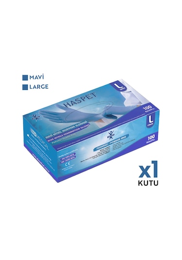 Haspet Nitril Muayene Eldiveni 100'lü L Büyük Boy Mavi