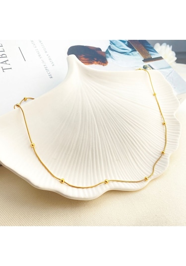 Kolye Dorika Topcuklu Model 316l Paslanmaz Çelik Gold 45+5cm Altın