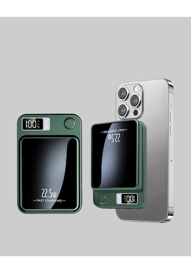 Magsafe Powerbank 22.5w Hızlı Şarjlı Ve Kompakt Kablosuz Şarj Cihazı Siyah