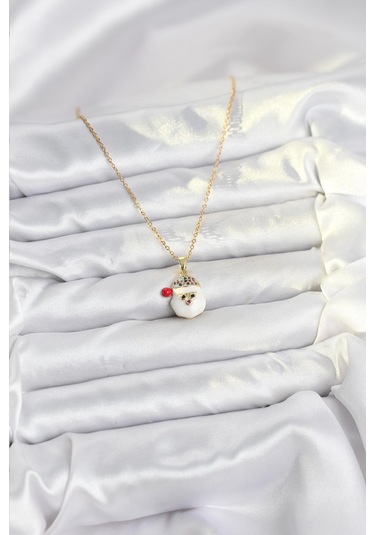 Zarif Boyunlar İçin Golden Çelik Zincir Şapkalı Kardan Adam Kafa Yılbaşı Tema Kadın Kolye Metalik