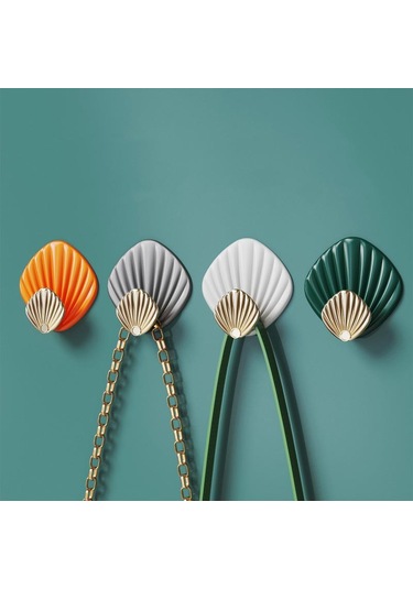 Gri 4 Adet Yaratıcı Kabuk Şekli Duvar Asılı Kanca Punch İçermeyen Güçlü Yapışkanlı Kanca Banyo Mutfak Duvara Monte Dikişsiz Yapışkan Kanca Gri