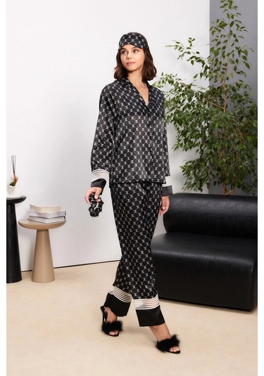 Pierre Cardin Saten Kadın Pijama Takımı - 1320 Siyah