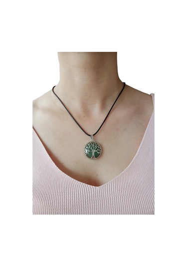 Yeşim Doğal Taşlı Hayat Ağacı Çelik Kolye - Kadın