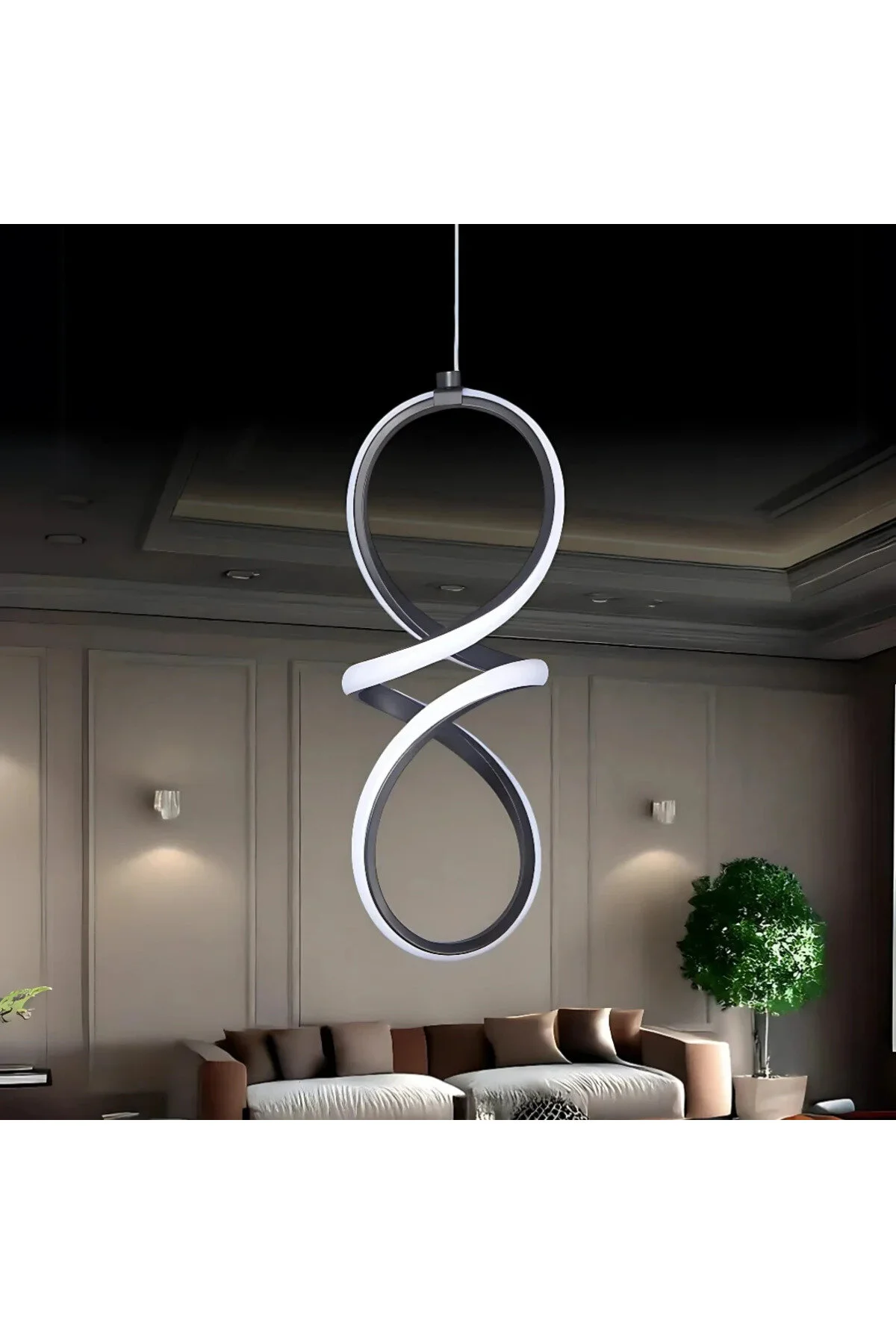 Siyah Kasa Ultra Power Beyaz Ledli Avize Sarkıt Tekli Avize Siyah