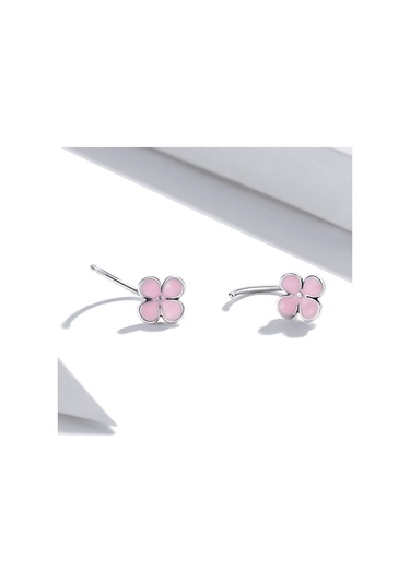 S925 Ayar Gümüş Pembe Çiçekler Kulak Çıtçıtları Kadın Küpe