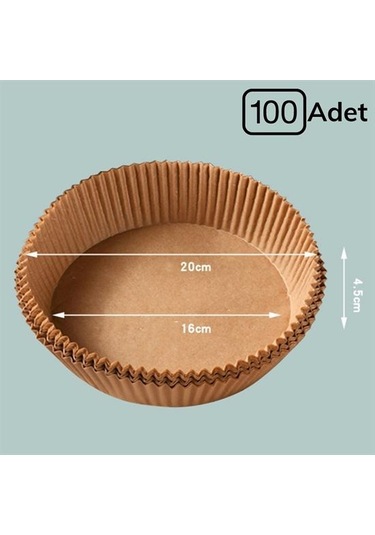 100 Adet Air Fryer Pişirme Kağıdı Tek Kullanımlık Yağlı Kağıdı Yuvarlak Tabak Model 5250
