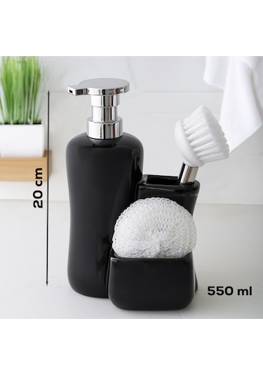 Porsima 268669 Sıvı Sabunluk Fırçalı Süngerlikli Sabunluk Siyah