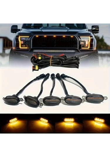 Xuweiwei 1 Ton 5 Çoğu Araç İçin 5li 1 Arada Ön Izgara Süsleme Kiti Siyah 12v Kabin Sarı Kehribar Led Yüksek Parlaklık