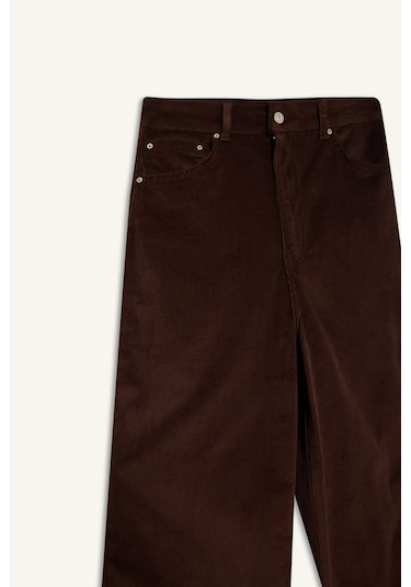 Defacto Wide Leg Fermuarlı Normal Bel Uzun Boy Kadife Pantolon G1221ax25aubn335 Kahve