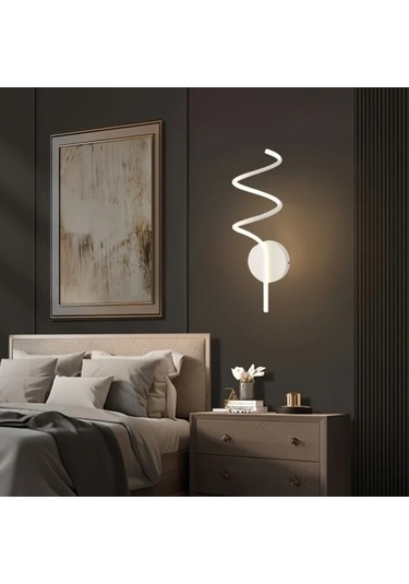 Fastbuy Beyaz Modern Led Duvar Lambası - Döküm Demir, Yarı Gömme, 3 Renk Seçenekli, Yatak Odası İçin Beyaz