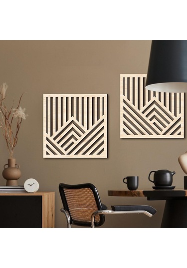 Suntek 2 Adet Geometrik Ahşap Duvar Sanatı Akçaağaç-rengi